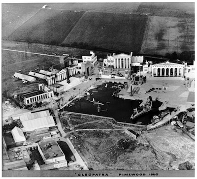 Aerial view of the Cleopatra sets under construction in 1960