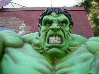 The Hulk, formerly found outside the Marvel Mania restaurant, can now be found outside this store, September 2006