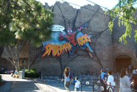 Spiderman Rocks logo on the outside of the Castle Theatre (photo by Phillip Donnelly, April 2003)