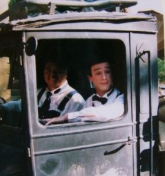 Laurel and Hardy in their flatbed movie truck in 2001 - photo courtesy Scott Weller 