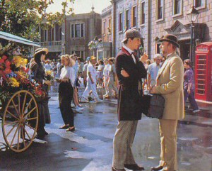 Sherlock Holmes and Doctor Watson pictured on the Upper Lot in 1990 (photo from Universal Studios Hollywood Guide, 1990)